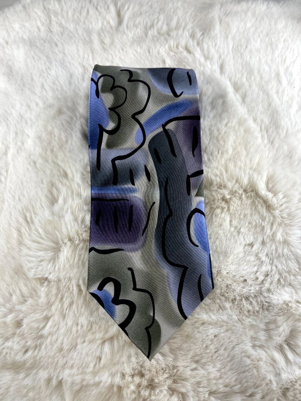 Jerry J. Garcia Floral Abstract Army Green Purple Blue Men's 100% Silk Necktie